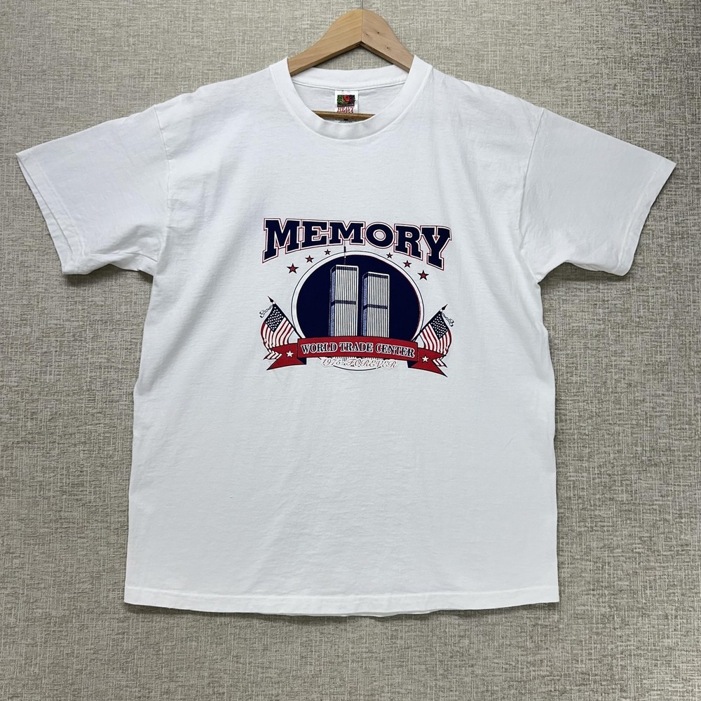 World Trade Center Shirt Mens XL White Patriotic Graphic Tee Fruit Of The Loom